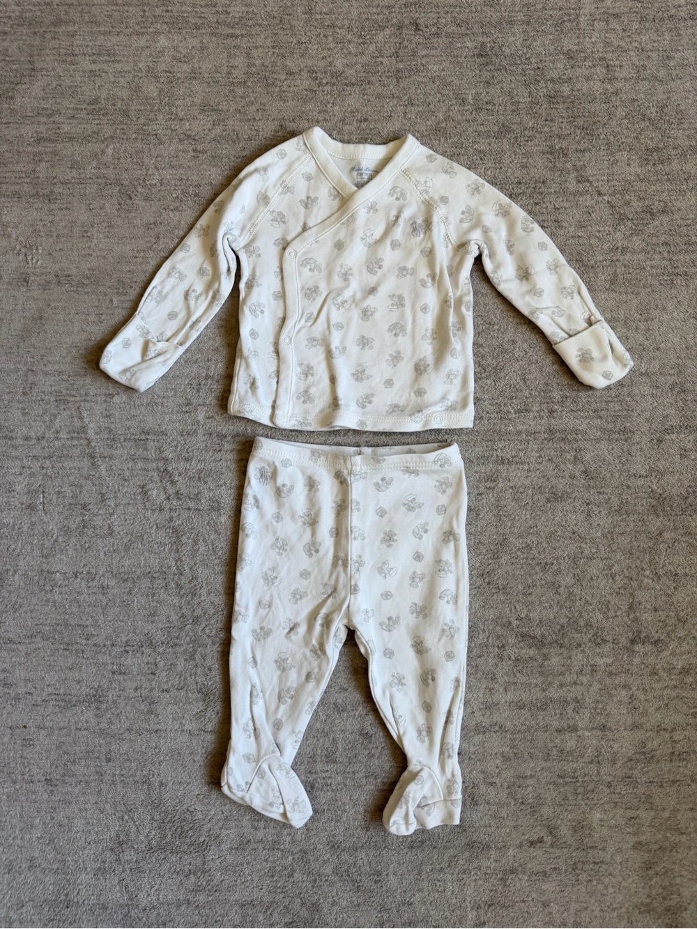 Ralph Lauren Cream and Light Gray Printed Baby Set
